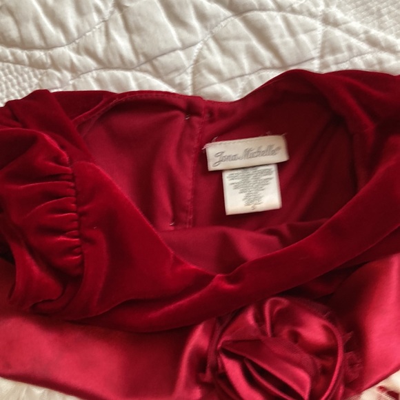 Velvet floral red Christmas dress - Picture 3 of 6